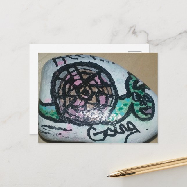 Cute Little Painted Rock Keep Going Snail Postkarte (Vorderseite/Rückseite Beispiel)