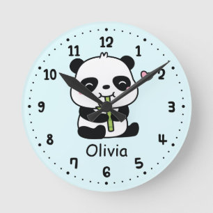 Cute Little Panda Bear and Bamboo, Kids Room Runde Wanduhr