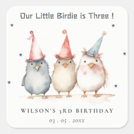 Cute Little Party Birds Any Age Kids Birthday Quadratischer Aufkleber