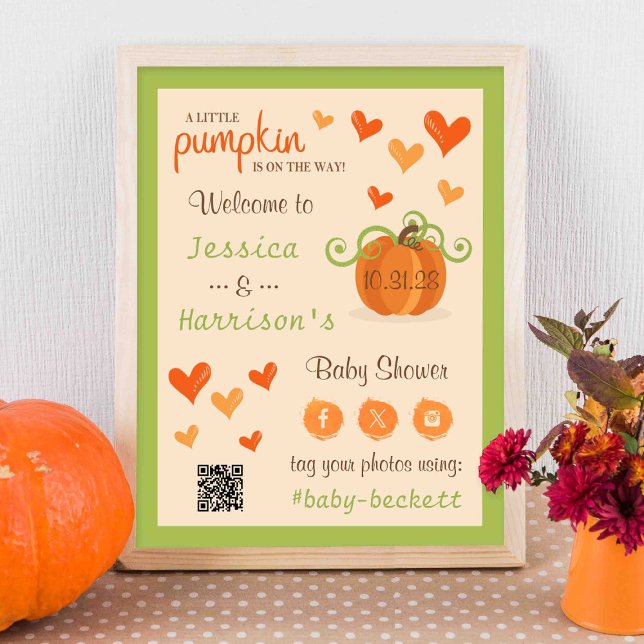 Cute Little Pumpkin Baby Shower Welcome Sign  Poster (Von Creator hochgeladen)