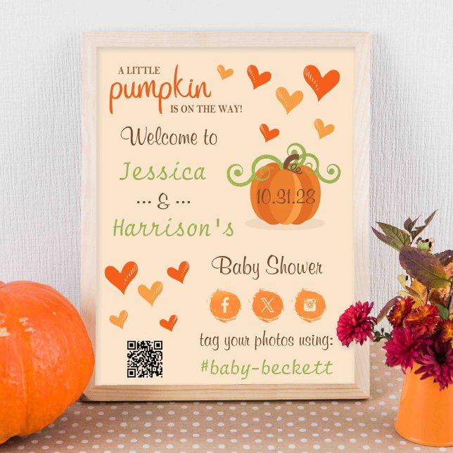 Cute Little Pumpkin Baby Shower Welcome Sign  Poster (Von Creator hochgeladen)