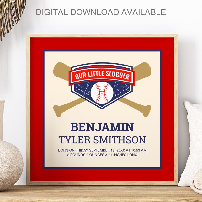 Cute Little Slugger Baseball Baby Birth Stats Poster (Von Creator hochgeladen)