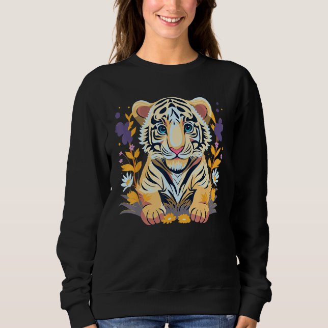 Cute Little Tiger with Flowers Sweatshirt (Vorderseite)