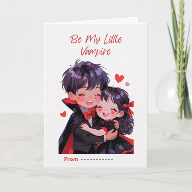 Cute Little Vampire Couple Valentine Card Karte (Vorderseite)