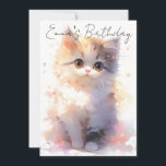 Cute Little Watercolor Cat Birthday Einladung<br><div class="desc">A cute kawaii design to make your birthday einladungen,  stand out and bring sparkles in your little one's eyes. With customizable ballons and cupcake.</div>