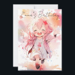 Cute little watercolor girl birthday einladung<br><div class="desc">A cute kawaii design to make your birthday Einladungen zu Ständen out and bring sparkles in your little girl's eyes. With customizable ballons and cupcakes.</div>