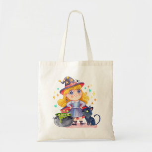 Cute little witch and black cat tragetasche