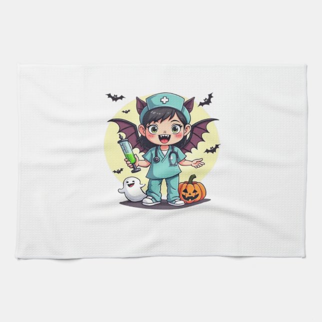 Cute little witch nurse Halloween Premium T-Shirt Geschirrtuch (Horizontal)