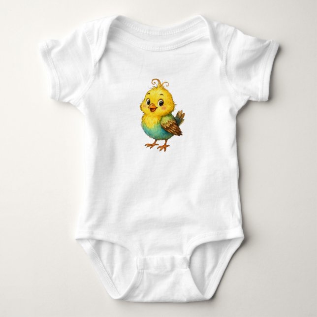 Cute Little Yellow Chick Baby Bodysuit Strampler (Vorderseite)
