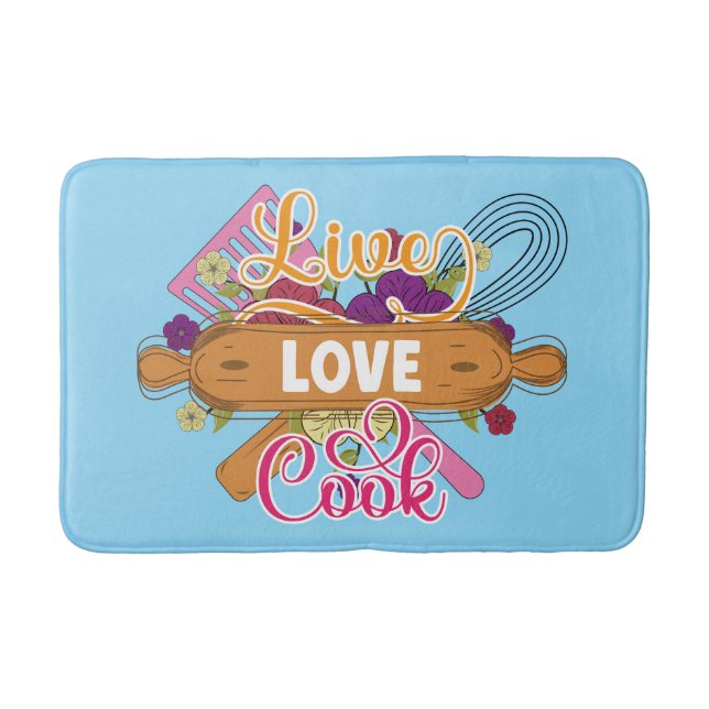 Cute live love cook word art kitchen  badematte (Vorderseite)