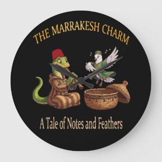 Cute Lizard Snake Charmer & Dancing Pigeon Whimsic Große Wanduhr