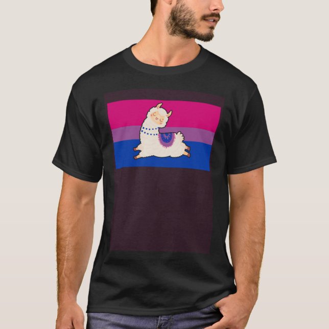 Cute Llama Alpaca Love Bisexual Pride Flag Floral  T-Shirt (Vorderseite)
