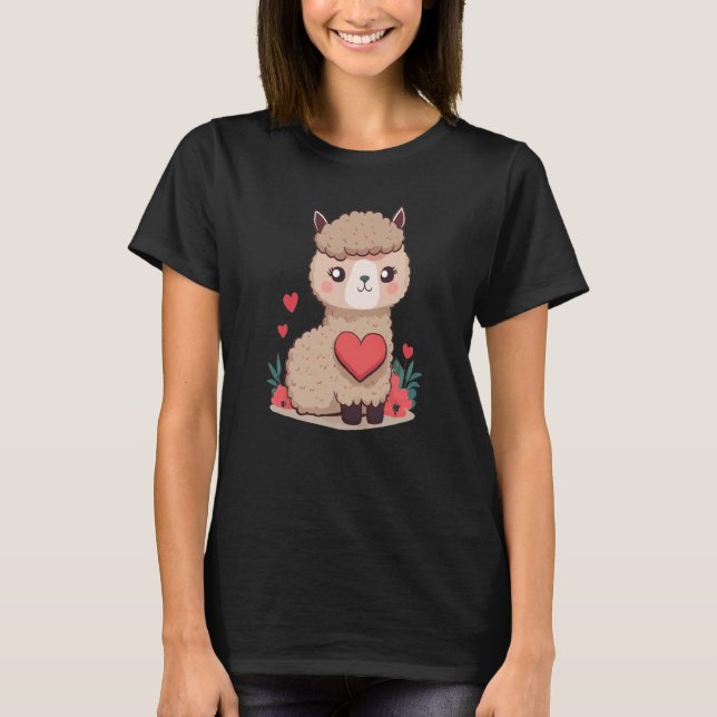 Cute Llama Alpaca Valentines Day Heart Animal T-Shirt (Vorderseite)