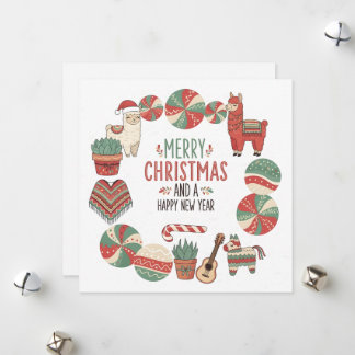 Cute Llama and Poncho Andean Christmas Card Feiertagskarte