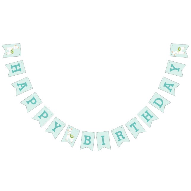 Cute Llama Baby Kids Birthday Aqua bunting banner (Alle)