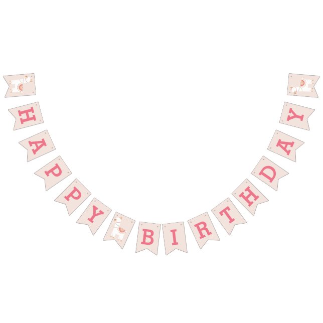 Cute Llama Baby Kids Birthday Pink bunting banner (Alle)