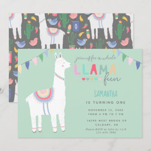 Cute Llama Fun Kid's Birthday Fiesta Banner Einladung