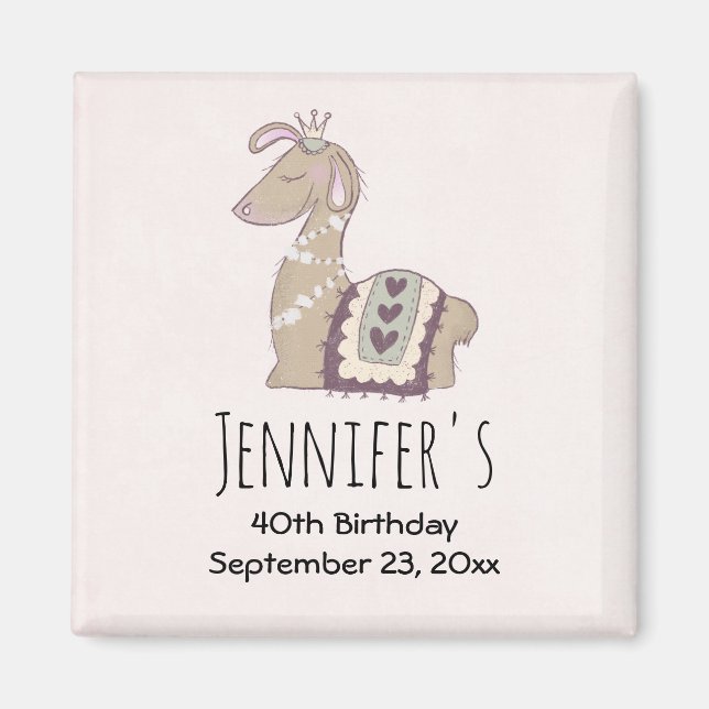 Cute Llama Princess Wearing a Crown Save the Date Magnet (Vorne)