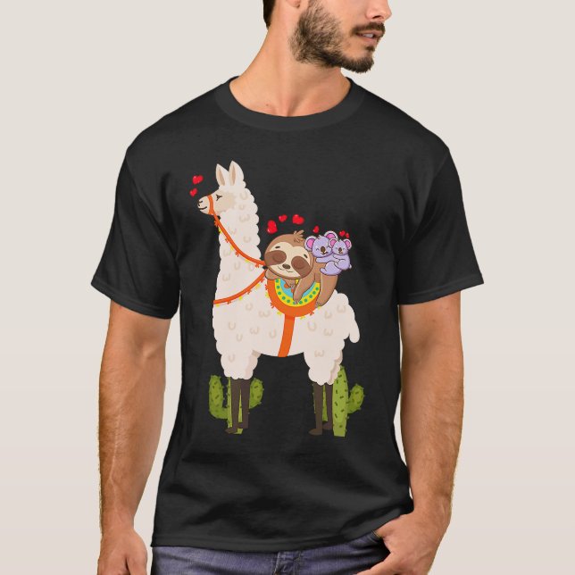 Cute Llama Sloth Koala Valentines Day Mothers Day  T-Shirt (Vorderseite)