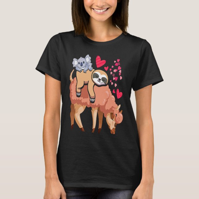 Cute Llama Sloth Koala Valentines Day Mothers Day  T-Shirt (Vorderseite)