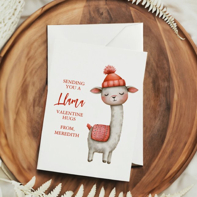 Cute Llama Valentine's Day Card for Kids Classroom Mitteilungskarte (Von Creator hochgeladen)
