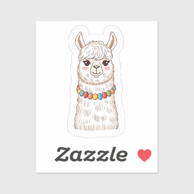 Cute Llama with Colorful Beads Sticker (Blatt)