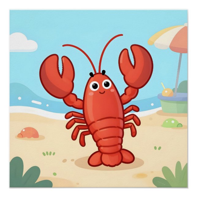 Cute lobster at the beach poster (Vorderseite)