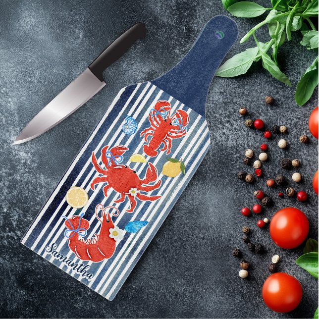 Cute lobster crab lemons crustaceans striped long schneidebrett (Von Creator hochgeladen)