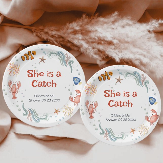Cute Lobster She is a Catch Bridal Shower Pappteller (Von Creator hochgeladen)