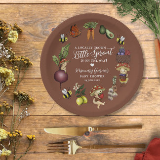 Cute Locally Grown Little Sprout Baby Shower Pappteller