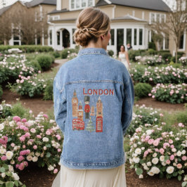 Cute London City British Guard, Big Ben & Red Bus Jeansjacke
