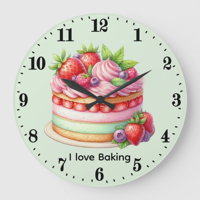 Cute love baking customizable große wanduhr (Vorderseite)