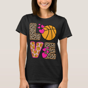 Cute Love Basketball Leopard Print Women Girls Bas T-Shirt
