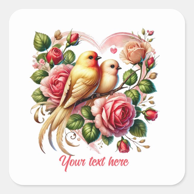 Cute love birds customizable Wedding  Quadratischer Aufkleber (Vorderseite)