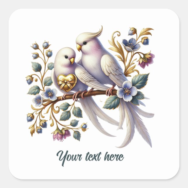 Cute love birds customizable Wedding  Quadratischer Aufkleber (Vorderseite)
