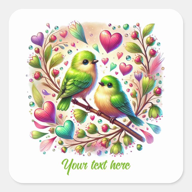 Cute love birds customizable Wedding  Quadratischer Aufkleber (Vorderseite)