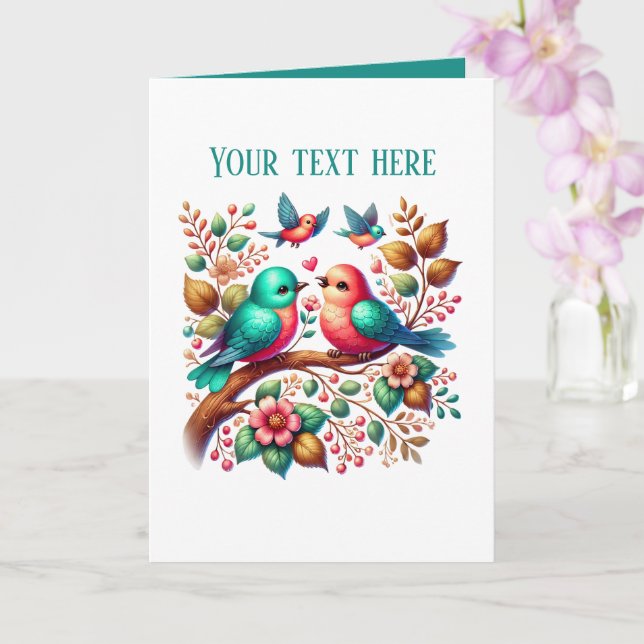 Cute love birds Wedding add text  Karte (Orchidee)