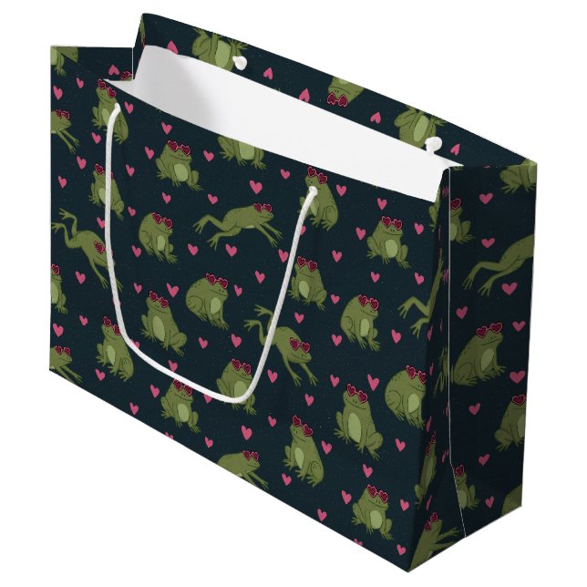 Cute Love Frogs Large Gift Bag Große Geschenktüte (Vorderseite Schrägansicht)