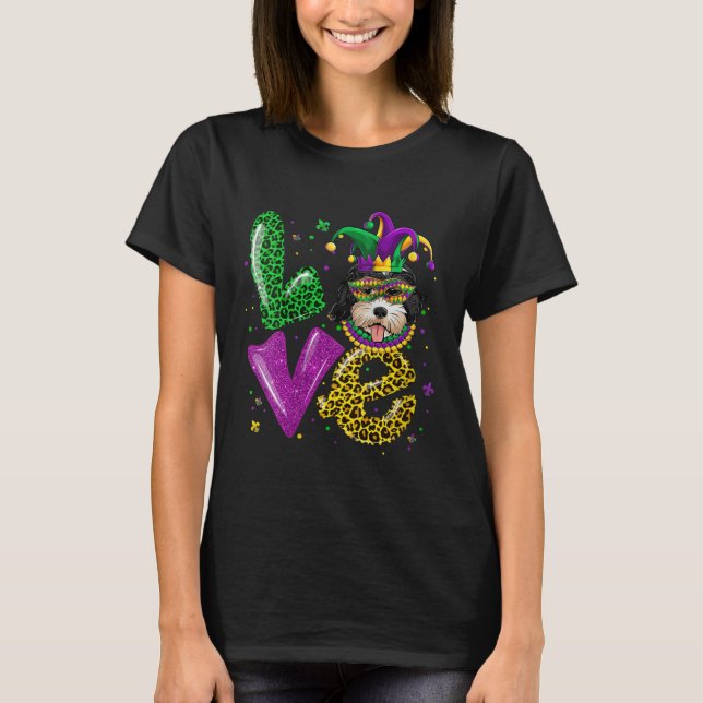 Cute LOVE Golden Doodle Dog Mask Plaid Leopard Mar T-Shirt (Vorderseite)