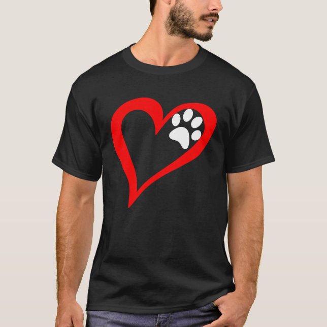 Cute Love Heart Dog Cat Paw Print T-Shirt (Vorderseite)