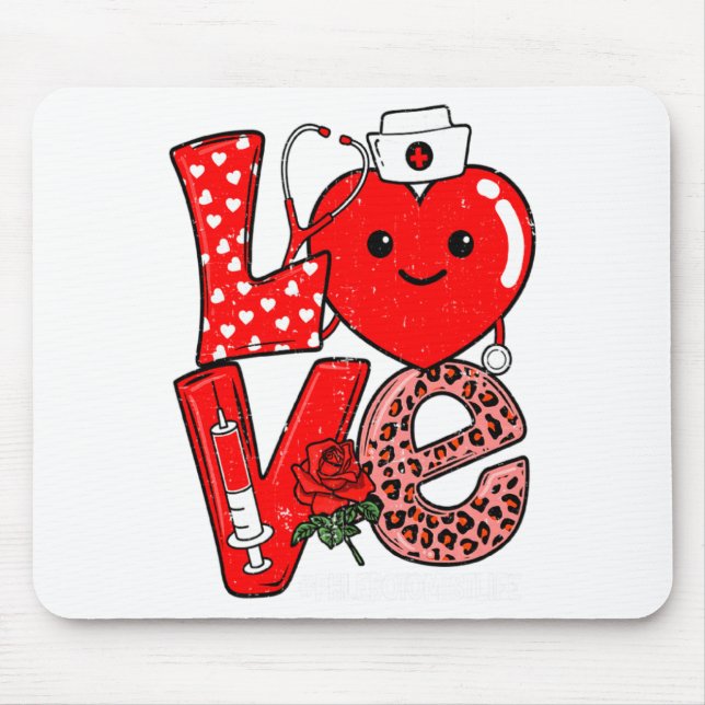 Cute Love Heart Stethoscope Phlebotomist Life Vale Mousepad (Vorne)
