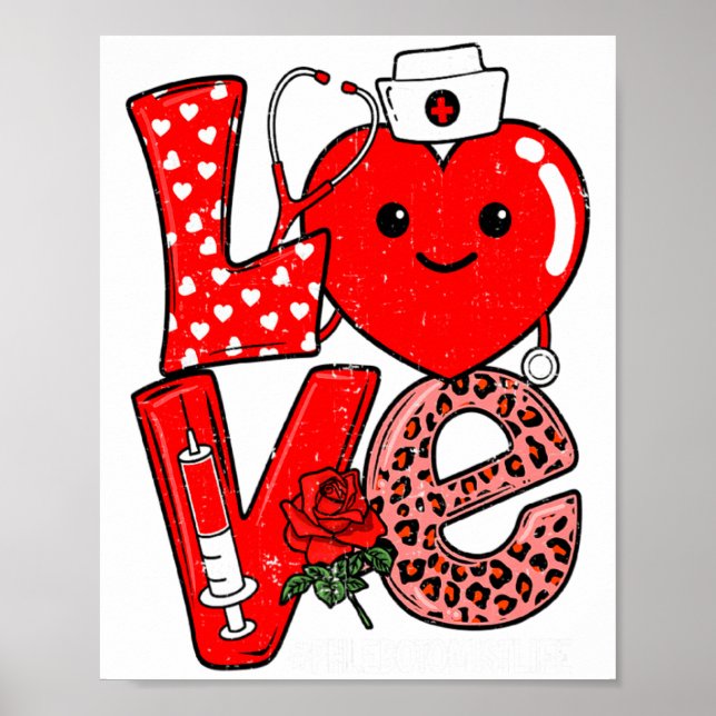 Cute Love Heart Stethoscope Phlebotomist Life Vale Poster (Vorne)