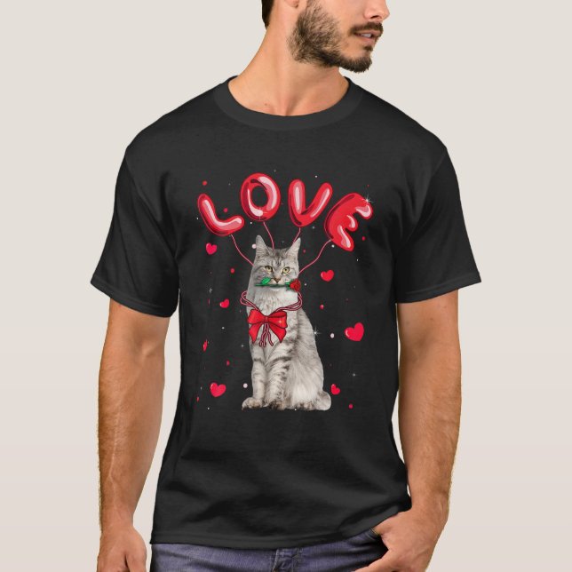 Cute Love Maine Coon Cat Valentine PET Cat Lover T-Shirt (Vorderseite)