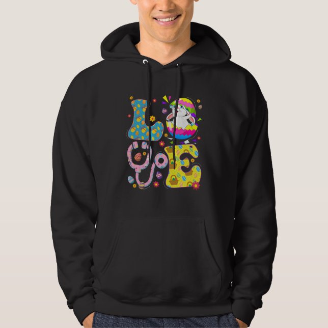 Cute Love Nurse Life Stethoscope Scrub Eggs Easter Hoodie (Vorderseite)