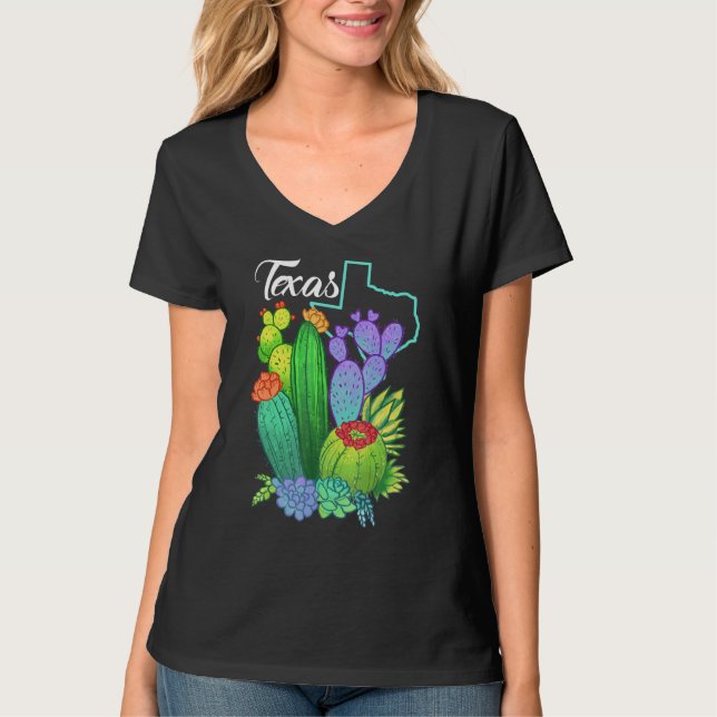 Cute Love Texas Blooming Cactus Flowers T-Shirt (Vorderseite)