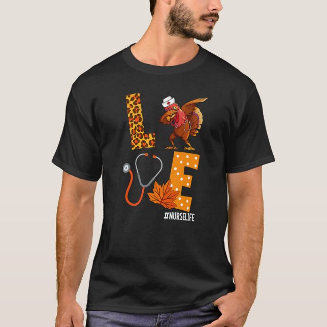 Cute Love Turkey Nurse Dabbing Stethoscope Thanksg T-Shirt (Vorderseite)