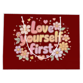 Cute Love Yourself Floral Quote Design | Gift Bag Große Geschenktüte