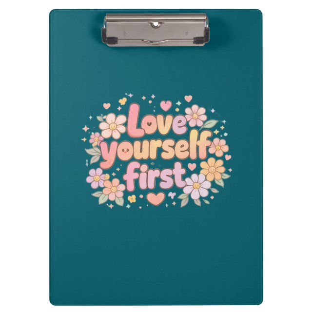 Cute Love Yourself Floral Quote Design | Gift Bag Klemmbrett (Vorderseite)