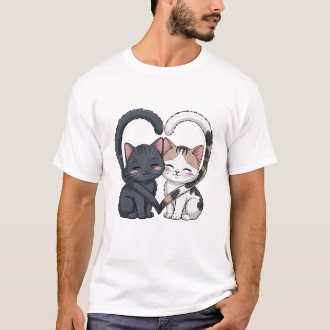 Cute Loving Cats Heart Design 🐱❤️ Adorable Kawaii T-Shirt (Vorderseite)