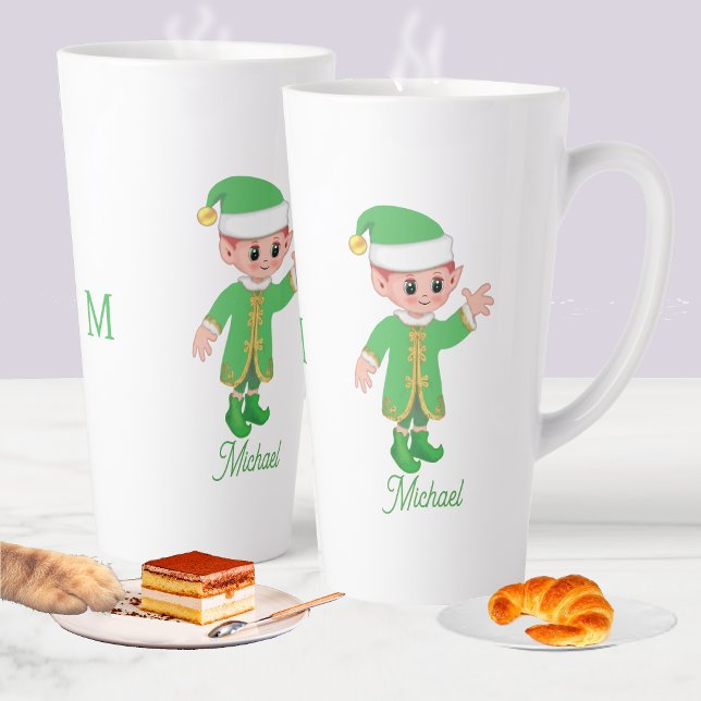 Cute Lucky Elf with Script and Monogram Milchtasse (Von Creator hochgeladen)